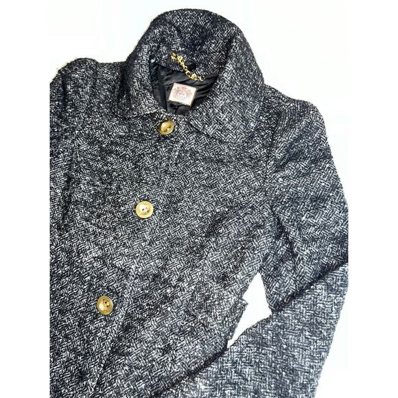 Juicy Couture Coat Size 4 Black 100% Wool Tweed Mid-Length Gold Buttons Classic - Picture 3 of 16